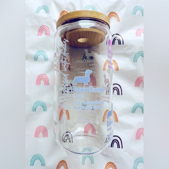 NEW Doxie Owner 16oz Glass Cup with Glass Straw - Picture 4 of 6